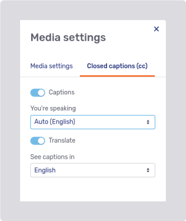 Closed captions tab with translation enabled