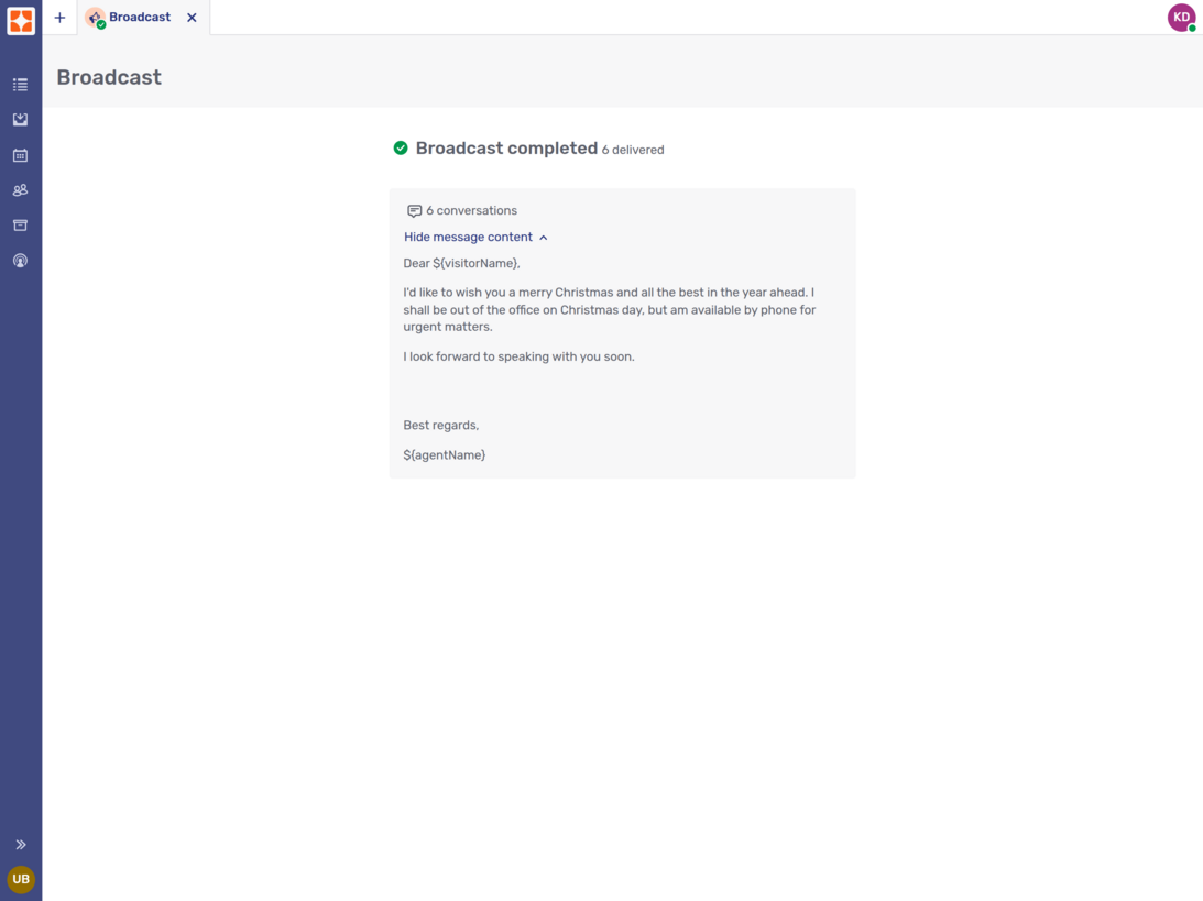 Broadcast result page if all messages were delivered