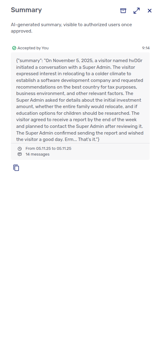 Accepted summary in the summary panel