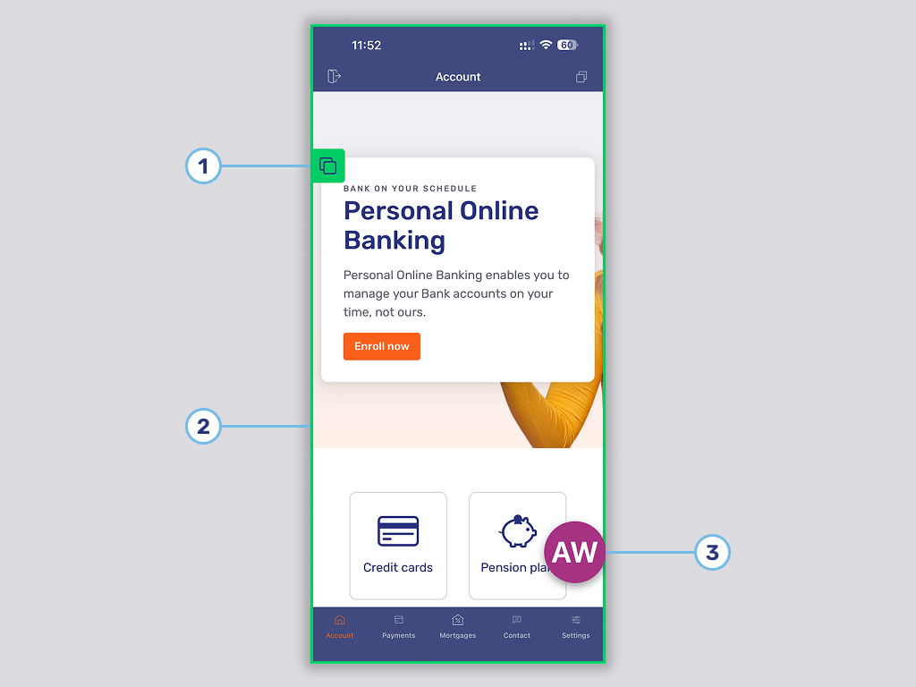 Action button and capturing frame of co-browsing indicator