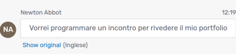 Chat message translated from English to Italian
